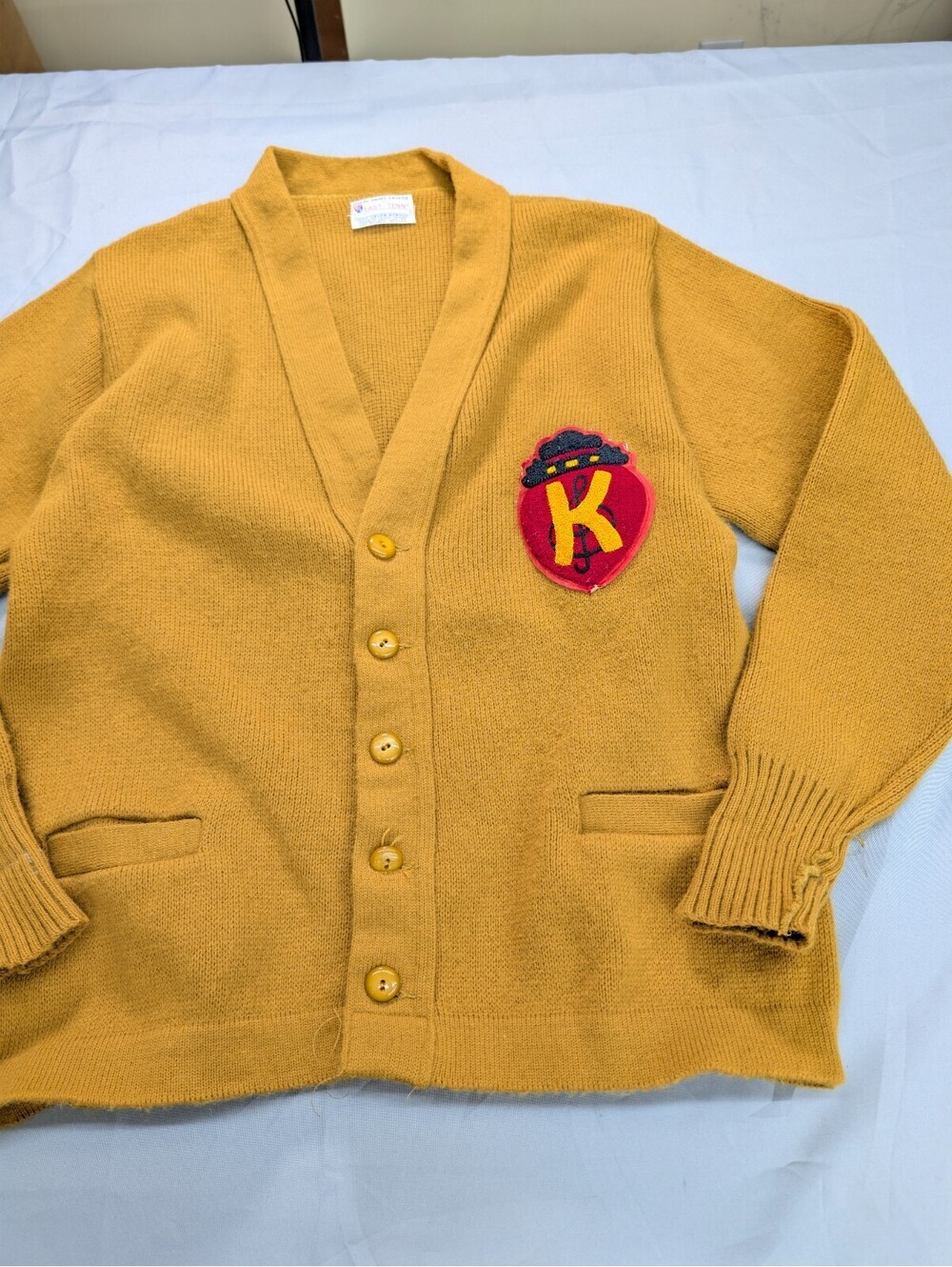 East-Tenn Vintage Award Cardigan Sweater Yellow Acrylic L